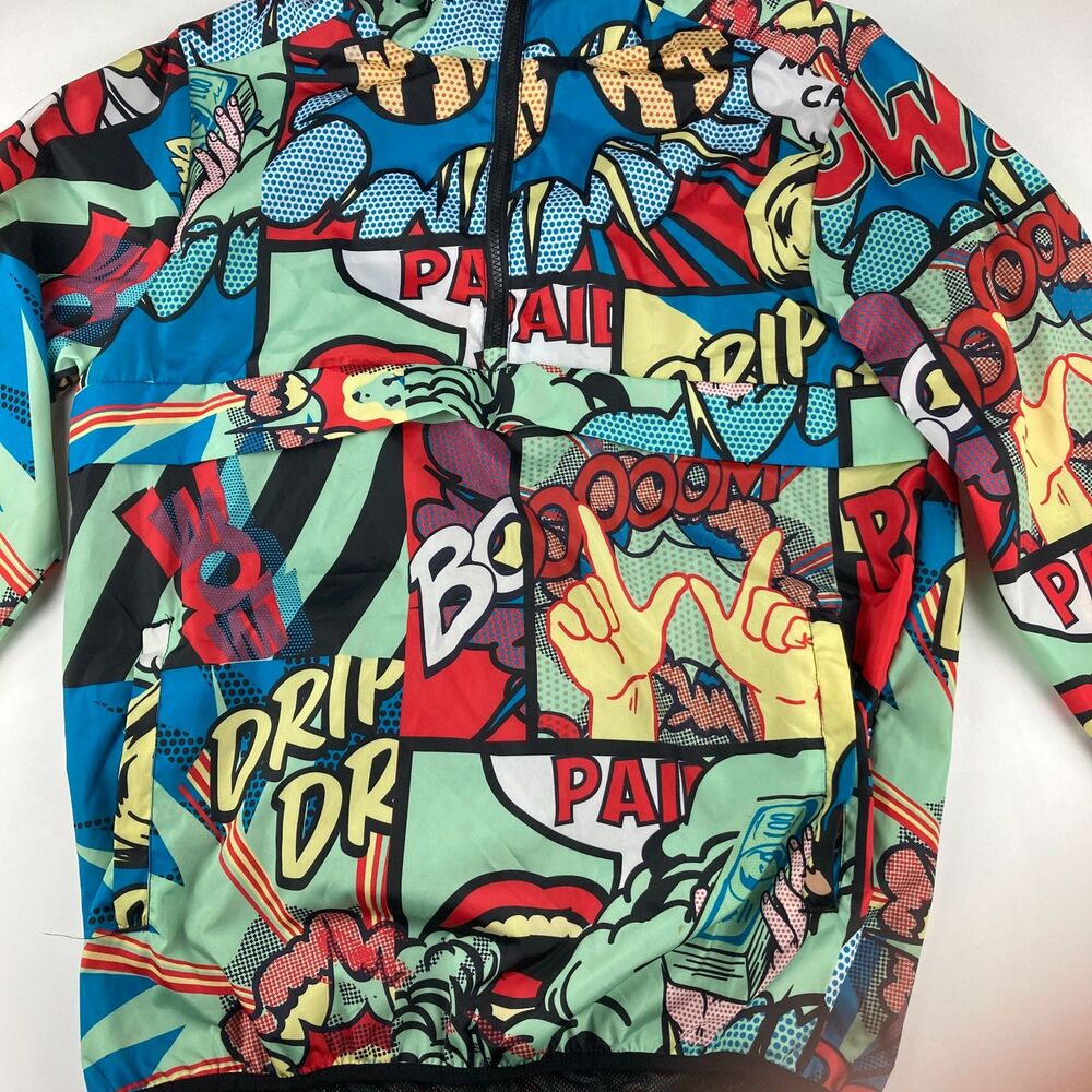 Reason Mens M Pop Art Comic Windbreaker Jacket Hooded Anorak All Over Print